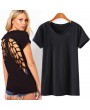 Solid Color Scoop Neck Cut Out Short Sleeve T-Shirt