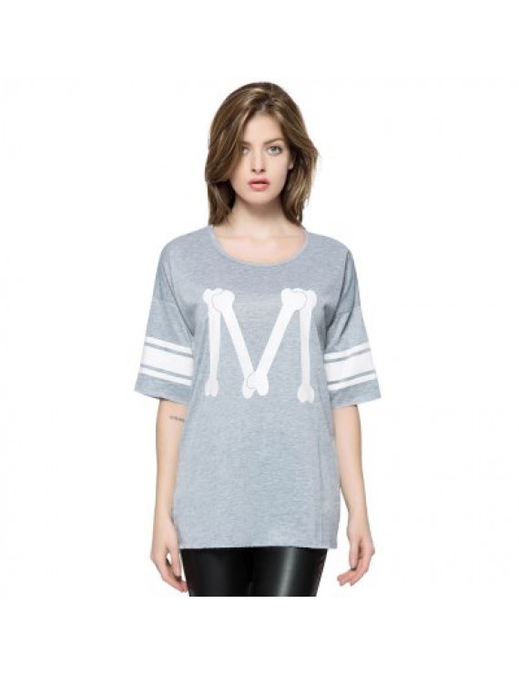 Scoop Neck Loose-Fitting Printed 3/4 Length Sleeve T-shirt For Women