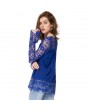 Round Neck Long Sleeve Spliced Hollow Out Blouse