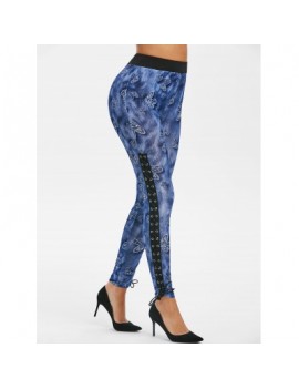 Butterfly Print Lace Up Pants