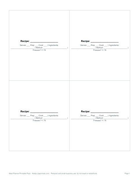 Preview of the first page of Recipe cards (PDF)